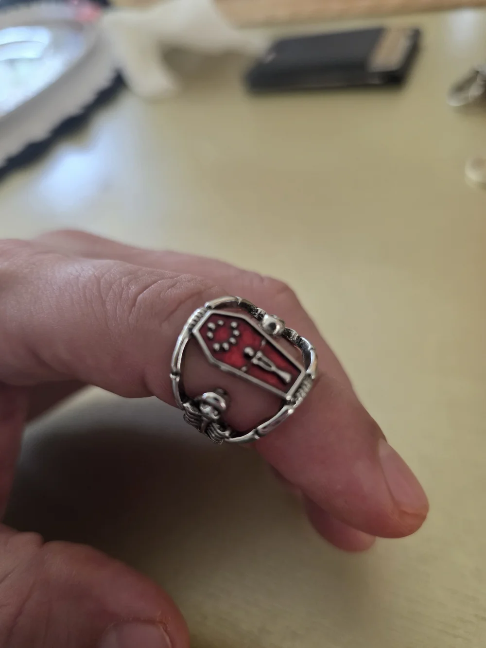 Silver Red Coffin Ring